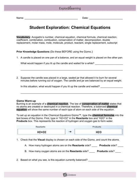 Chemical Equations Activity B Gizmo Answers Reader