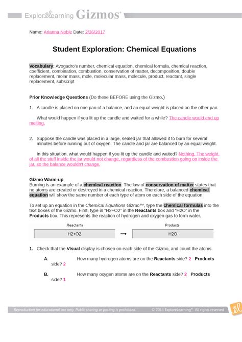 Chemical Equations Gizmo Answer Key Kindle Editon