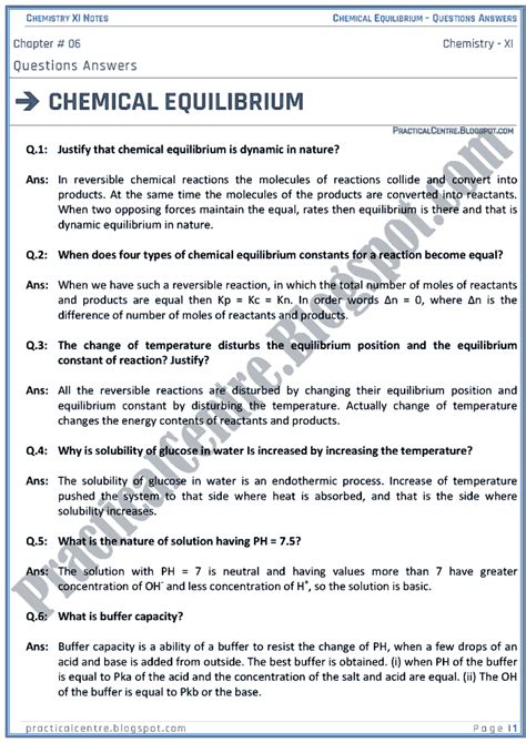 Chemical Equilibrium Pre Lab Questions Answers Reader