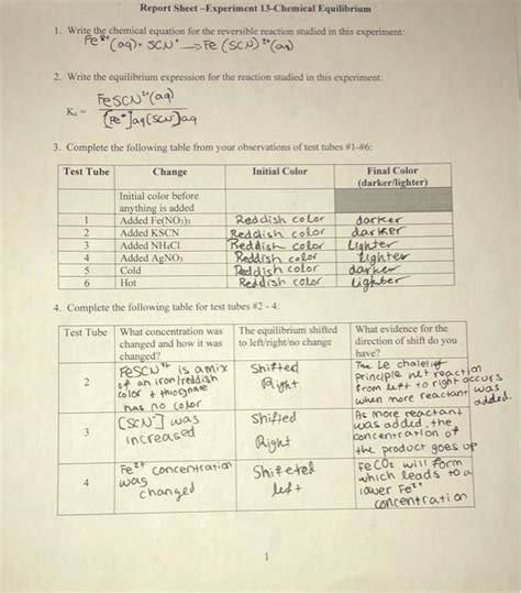 Chemical Equilibrium Reversible Reactions Lab Report Answers PDF