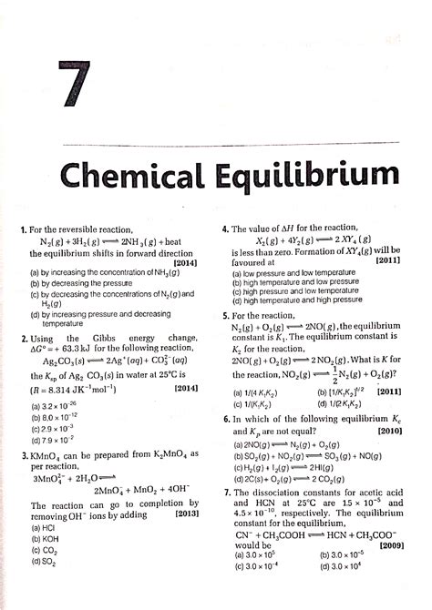 Chemical Equilibrium Study Questions Answers Key Reader