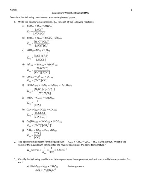 Chemical Equilibrium Worksheet Answers Kindle Editon