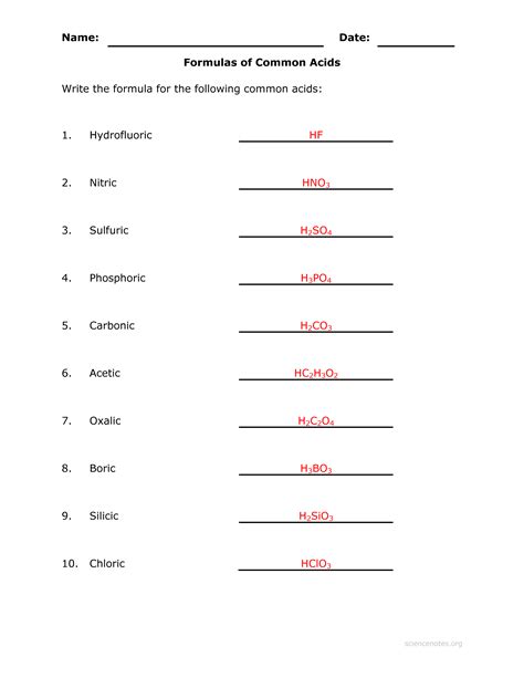 Chemical Formula Worksheet Answers PDF