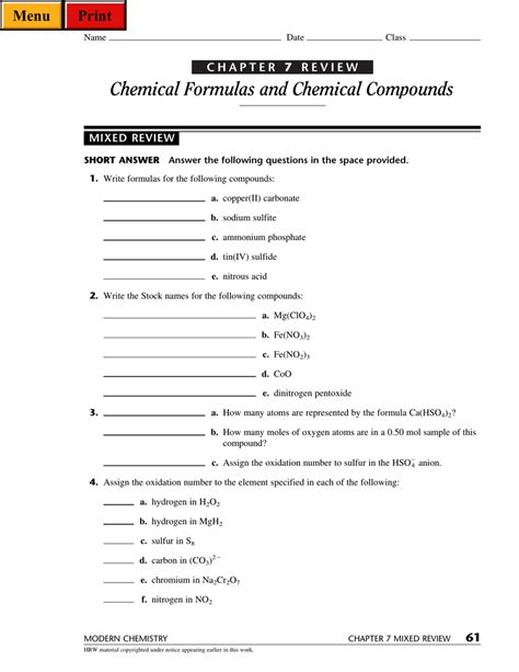 Chemical Formulas And Compounds Chapter 7 Review Answer Key Kindle Editon