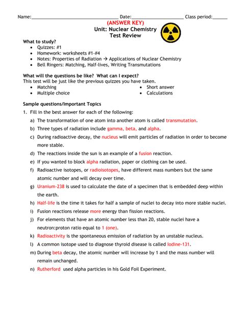 Chemical Nuclear Packet Answers Reader