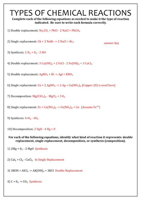 Chemical Reaction Answer Key PDF