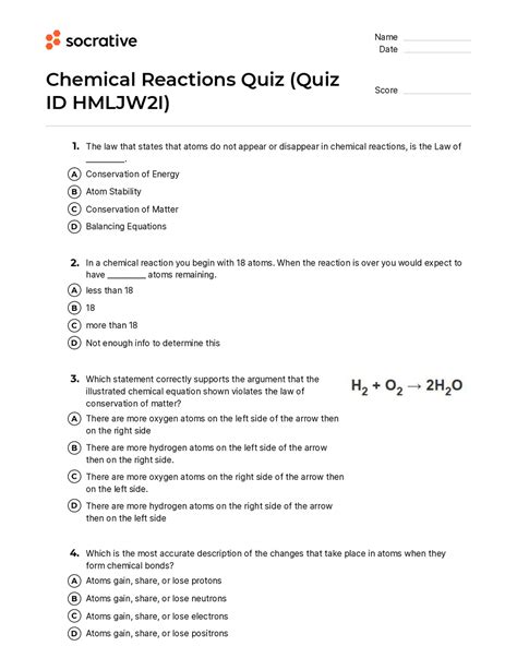 Chemical Reactions Quiz Answers Epub