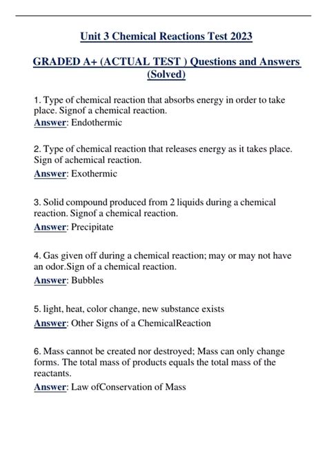 Chemical Reactions Test Answers Kindle Editon