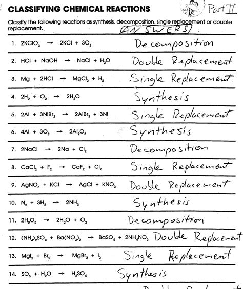 Chemical Reactions Word Wise Answers Reader