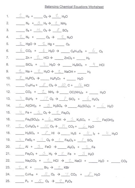 Chemical Reactions Ws 1 Balancing Equations Answers PDF