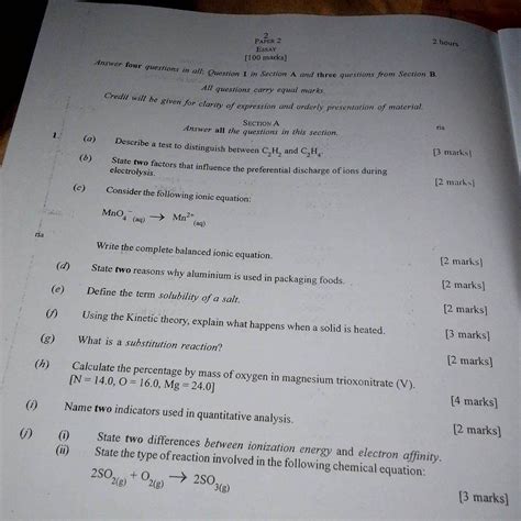 Chemistry 2014 Essay Objective And Answer PDF