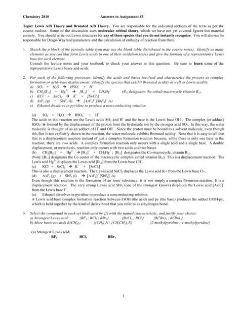 Chemistry 2810 Answers To Assignment 3 Topic Lewis Doc