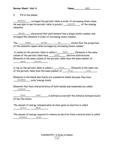 Chemistry A Study Of Matter Worksheet 75 Answers Reader