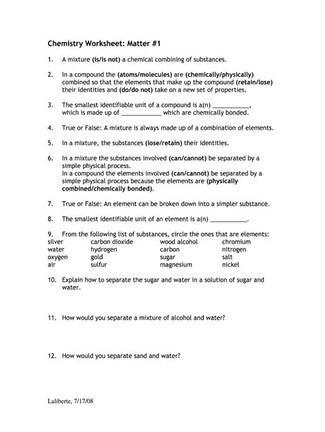 Chemistry A Study Of Matter Worksheet Answers 24 Epub