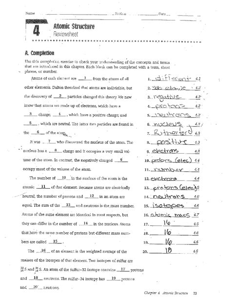 Chemistry Atomic Structure Chapter Review Answers Reader