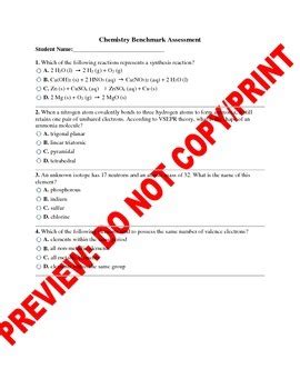 Chemistry Benchmark Test 2013 Answers Fall PDF