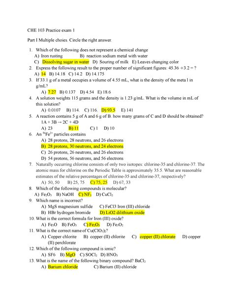 Chemistry Chapter 1 Test Answers Doc