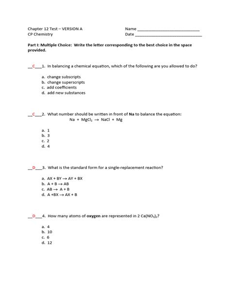 Chemistry Chapter 12 Test Answers Kindle Editon