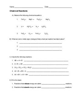 Chemistry Chemical Reactions Review Sheet Answers PDF