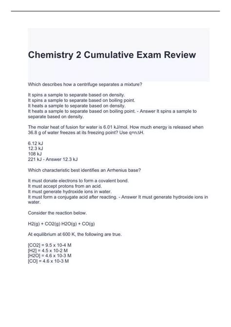 Chemistry Cumulative Review Answers Doc