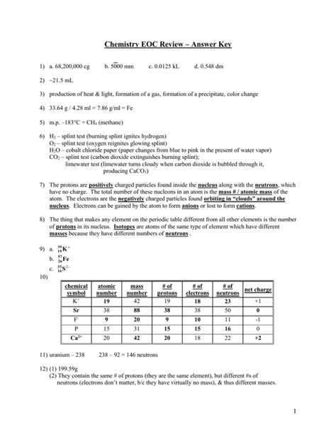 Chemistry Eoc Tests 2014 Answer Key Tennessee Doc