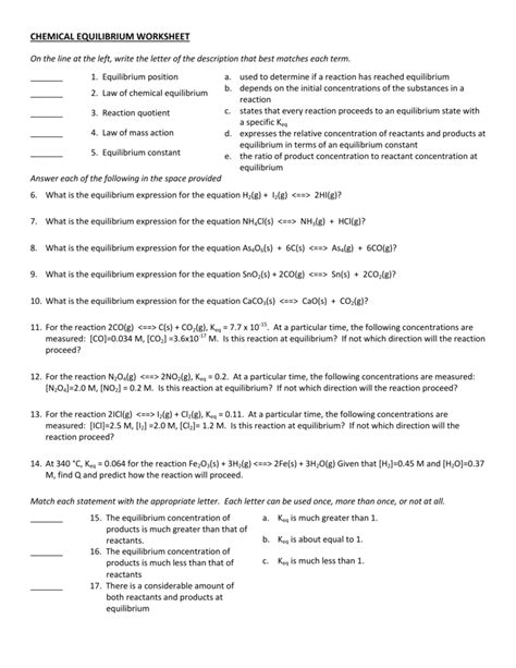 Chemistry Equilibrium Worksheet With Answers Kindle Editon