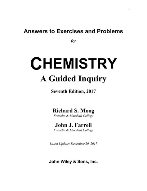 Chemistry Inquiry Answer Key Reader