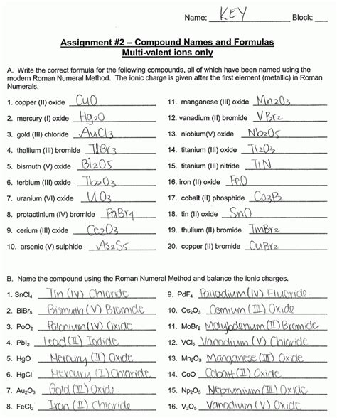 Chemistry Ionic Binary Compounds Polyatomic Answer Key PDF