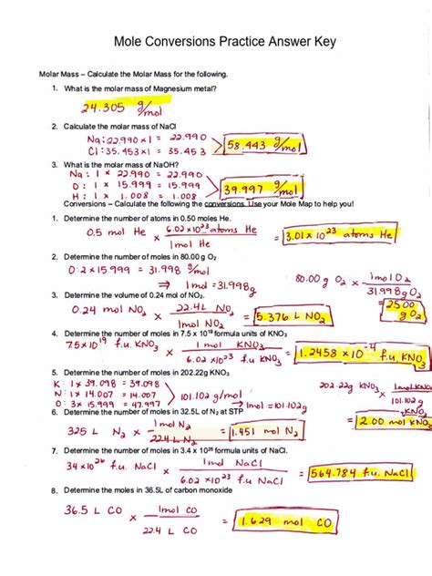 Chemistry Molar Conversion Quiz Answer Key Reader