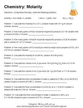 Chemistry Molarity Worksheets With Answers PDF