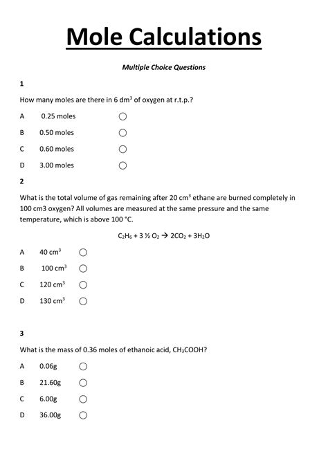 Chemistry Mole Problems With Answers Doc