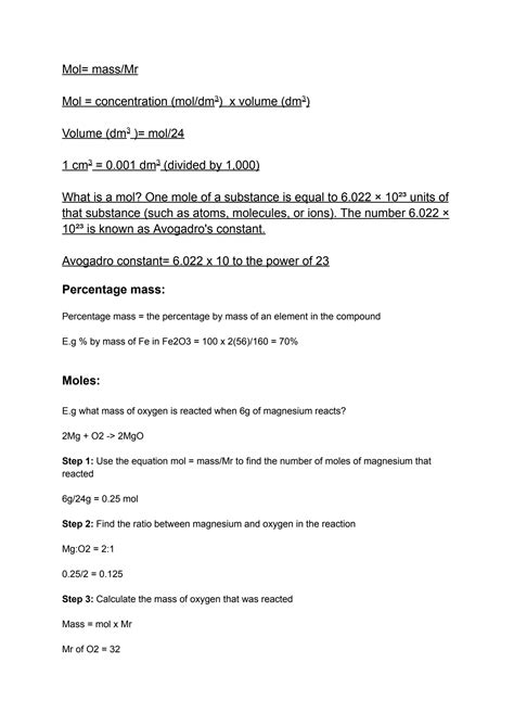 Chemistry Moles And Answers Reader