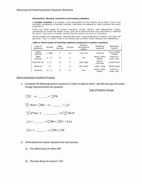 Chemistry Nuclear Packet Answers PDF