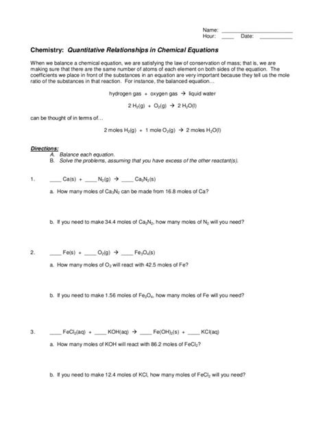 Chemistry Quantitative Relationships In Chemical Equations Answers Kindle Editon