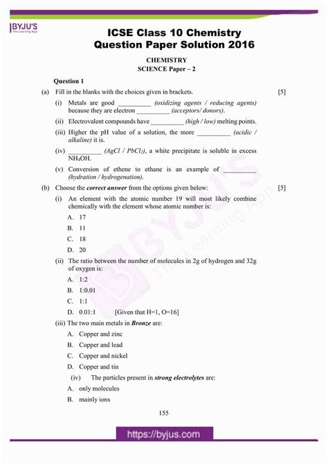 Chemistry Questions And Answers For Class 10 Icse PDF