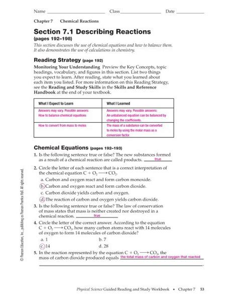 Chemistry Reference Tables Work Answer Key Doc