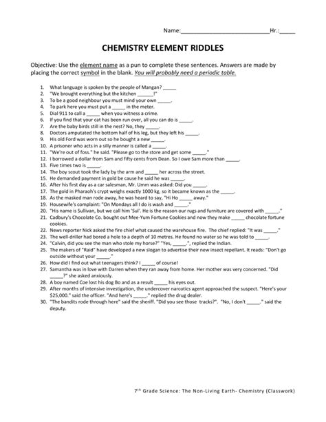 Chemistry Riddles With Answers PDF