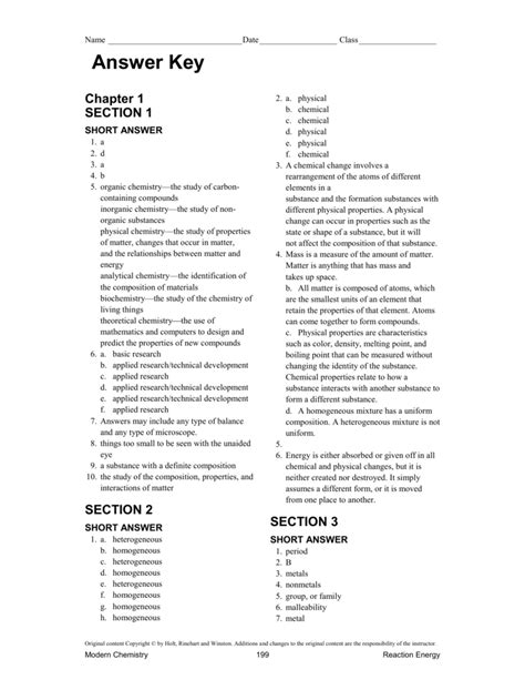 Chemistry Section Assessment Answers Doc