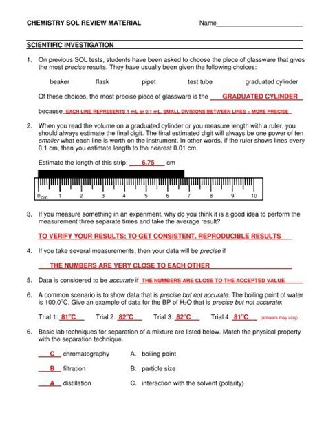 Chemistry Sol Review Material Packet Answers Reader