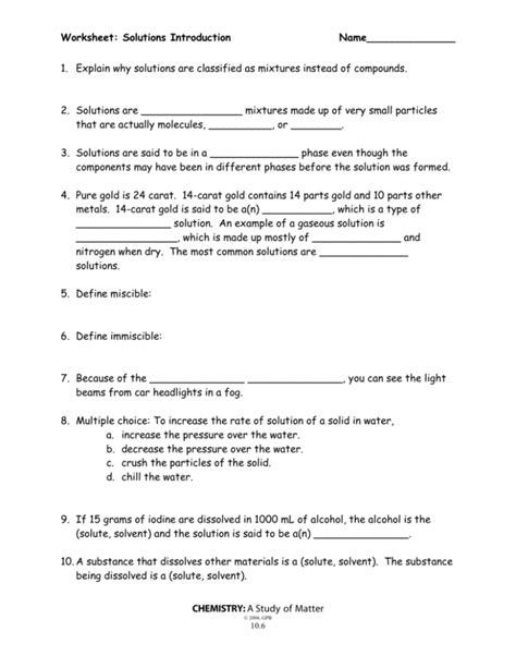 Chemistry Solutions Introduction Answer Key PDF