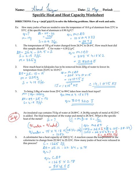 Chemistry Specific Heat Worksheet Answers Epub