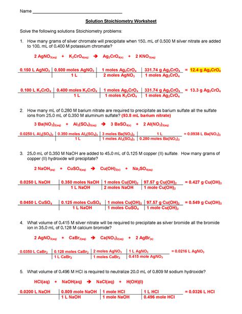 Chemistry Stoichiometry Worksheet And Answers PDF