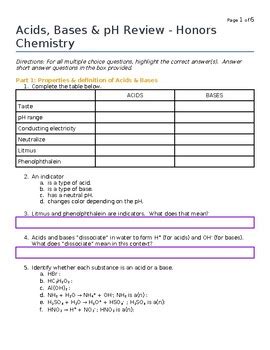 Chemistry Study Guide Acids And Bases Answers Doc