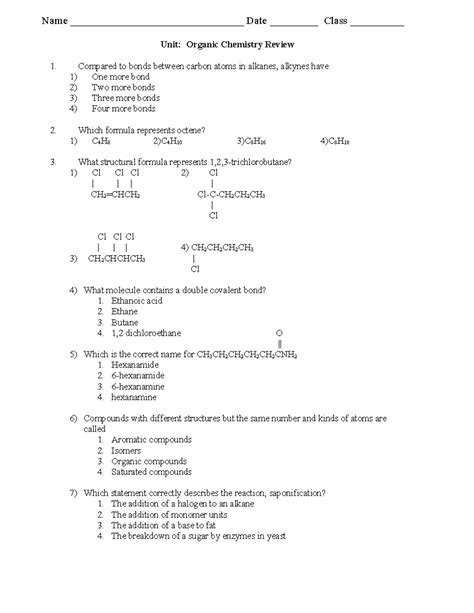 Chemistry Unit Test Review Answers PDF