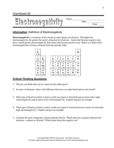 Chemquest 26 Electronegativity Answers PDF