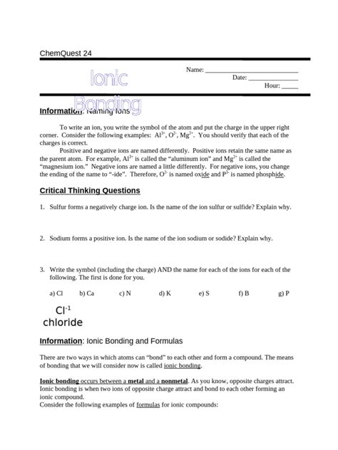 Chemquest Ionic Bonding Answers Doc