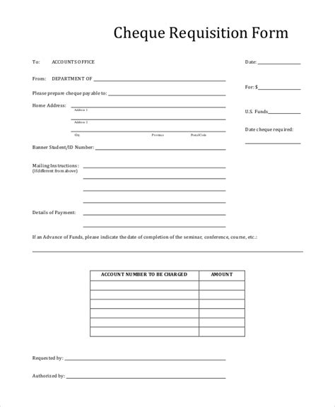 Cheque Requisition Form Template