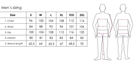 Chest Size Chart Mens
