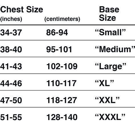 Chest Size Womens Sizing Chart