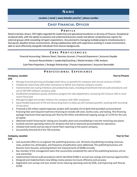 Chief Financial Officer Resume Template